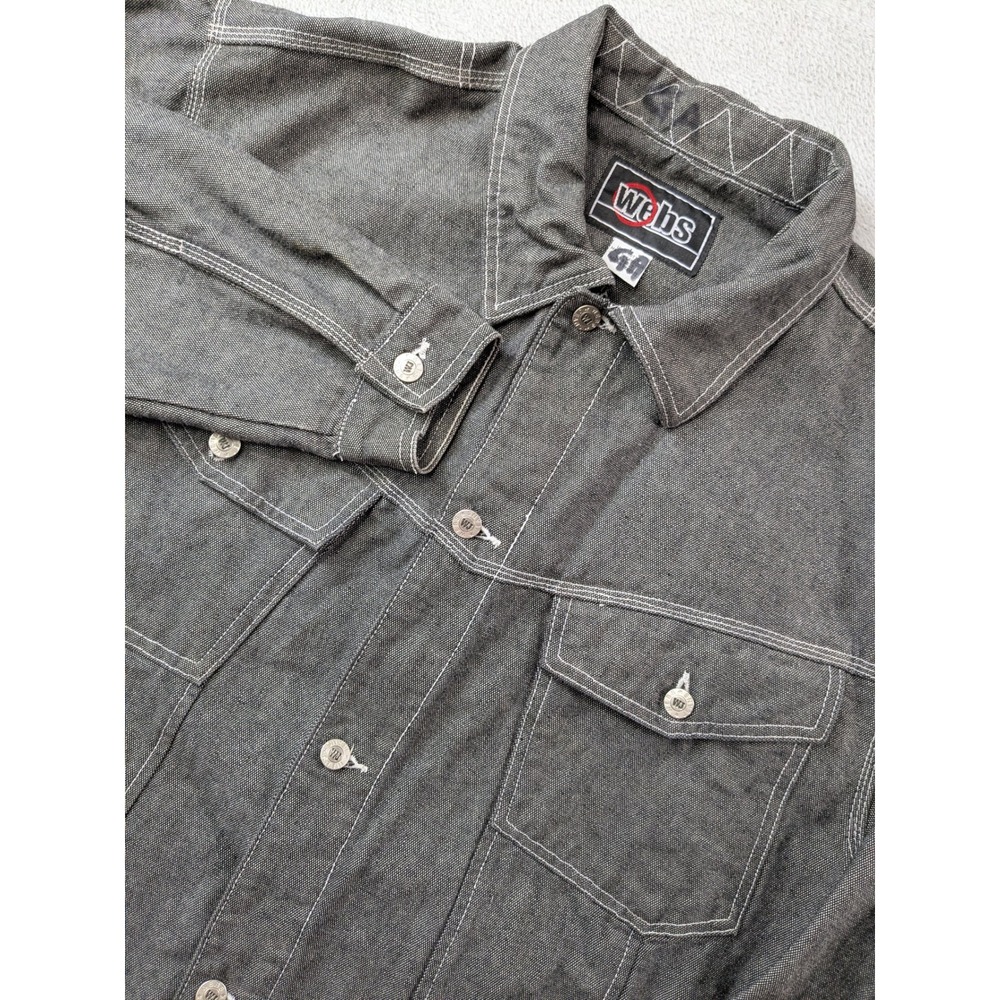 Webs Mens Gray Denim Trucker Jacket Charcoal Contrast Stitch Cotton Large